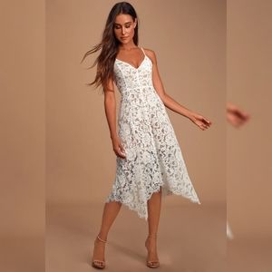 Lulu's One Wish White Lace Midi Dress Small